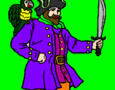 Desenho Pirata com um papagaio pintado por Valdeci Paixao