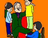 Desenho Papá com os seus 3 filhos pintado por gabriela