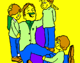 Desenho Papá com os seus 3 filhos pintado por joao pedro