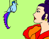 Desenho Mulher e pássaro pintado por mateus tavares