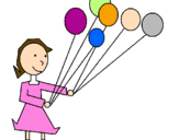 Desenho Rapariga com balões pintado por marinha