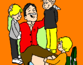 Desenho Papá com os seus 3 filhos pintado por jao