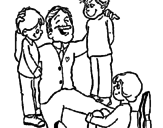 Desenho Papá com os seus 3 filhos pintado por keka