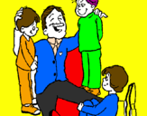 Desenho Papá com os seus 3 filhos pintado por Caetaneo