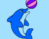 Desenho Golfinho a jogar com uma bola pintado por marinha