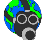 Desenho Terra com máscara de gás pintado por Eduardo