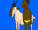 Desenho Cabra e criança africana pintado por marcella