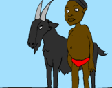 Desenho Cabra e criança africana pintado por ANDRÉ LUIZ