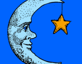 Desenho Lua e estrela pintado por Piu-Piu
