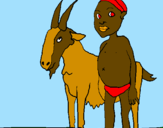 Desenho Cabra e criança africana pintado por marcelo