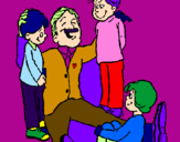 Desenho Papá com os seus 3 filhos pintado por Lucas e Vinicius