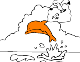 Desenho Golfinho e gaviota pintado por Golfinho laranja