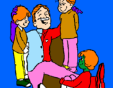 Desenho Papá com os seus 3 filhos pintado por Marcelo e Caroline