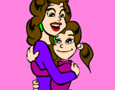 Desenho Mãe e filha abraçaram pintado por vfc