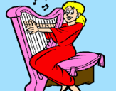 Desenho Mulher a tocar harpa pintado por Manuela 