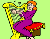 Desenho Mulher a tocar harpa pintado por ana livia