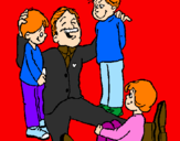 Desenho Papá com os seus 3 filhos pintado por lindinha