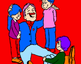 Desenho Papá com os seus 3 filhos pintado por Igor