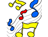 Desenho Notas na escala musical pintado por anabela