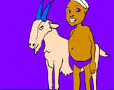 Desenho Cabra e criança africana pintado por Cauã Pepe