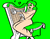 Desenho Mulher a tocar harpa pintado por juju