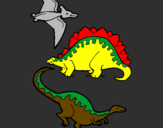 Desenho Três classes de dinossauros pintado por joão