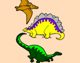 Desenho Três classes de dinossauros pintado por bruna