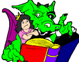 Desenho Dragão, menina e livro pintado por OTAVIO AUGUSTO DIZARO 