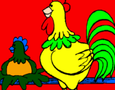 Desenho Galo e galinha pintado por lulu