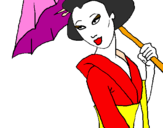 Desenho Geisha com chapéu de chuva pintado por laiza