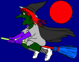 Desenho Bruxa em vassoura voadora pintado por giovanna