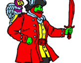 Desenho Pirata com um papagaio pintado por caca