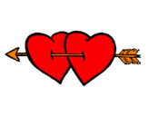 Desenho Dois corações com uma seta pintado por coracoes