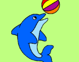 Desenho Golfinho a jogar com uma bola pintado por julia e clara