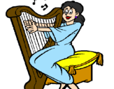 Desenho Mulher a tocar harpa pintado por kaori
