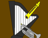 Desenho Harpa, flauta e trompeta pintado por fffff