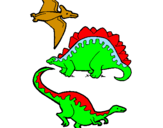 Desenho Três classes de dinossauros pintado por antonio
