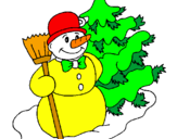 Desenho Boneco de neve e árvore de natal pintado por 1a2b