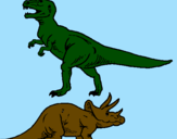 Desenho Tricerátopo e tiranossauro rex pintado por artur dino