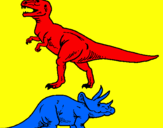 Desenho Tricerátopo e tiranossauro rex pintado por eric