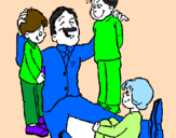 Desenho Papá com os seus 3 filhos pintado por leticia