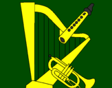 Desenho Harpa, flauta e trompeta pintado por kezia