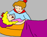 Desenho A princesa a dormir e o príncipe pintado por julia