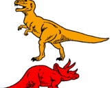 Desenho Tricerátopo e tiranossauro rex pintado por diplodoco