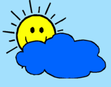 Desenho Sol e nuvem pintado por ALINE