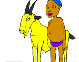 Desenho Cabra e criança africana pintado por alguem