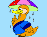 Desenho Pato sob a chuva pintado por Júllia