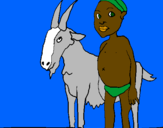 Desenho Cabra e criança africana pintado por Juliana