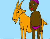 Desenho Cabra e criança africana pintado por ale