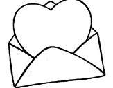 Desenho Coração num envelope pintado por coração sem pintar